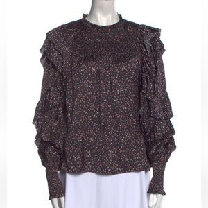 Ulla Johnson Floral Print Mock Neck Blouse